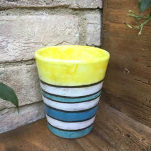 Flared Glass,white,light blue and yellow stripes