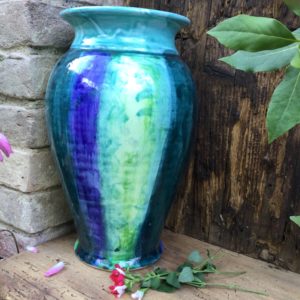 Medium Big Vase Blue and Green Stripes