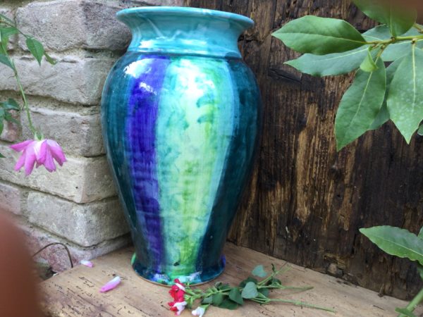Medium Big Vase Blue and Green Stripes