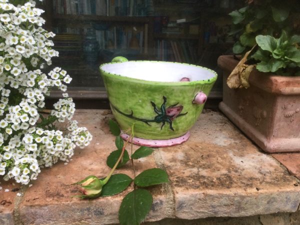 bowl with handle,maxi cup with rose bud