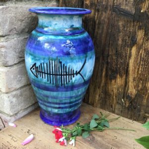 medium small vase blue fishbone