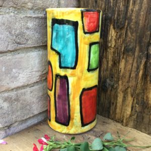 Vaso fiori piccolo cilindrico geometrico giallo