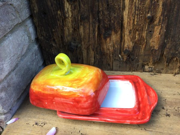 butter dish red yellow
