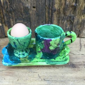 coffee set and eggcup green splash