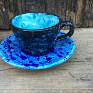 Piattino caffè schizzi blu e celeste